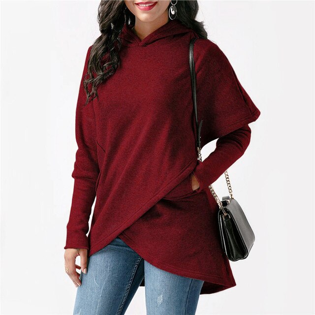 Street-Wave Hoodie For Women - Elegant Cozy Longline Hooded Pullover With Layered Cape Detail