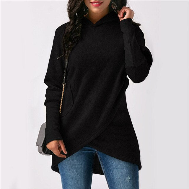 Street-Wave Hoodie For Women - Elegant Cozy Longline Hooded Pullover With Layered Cape Detail