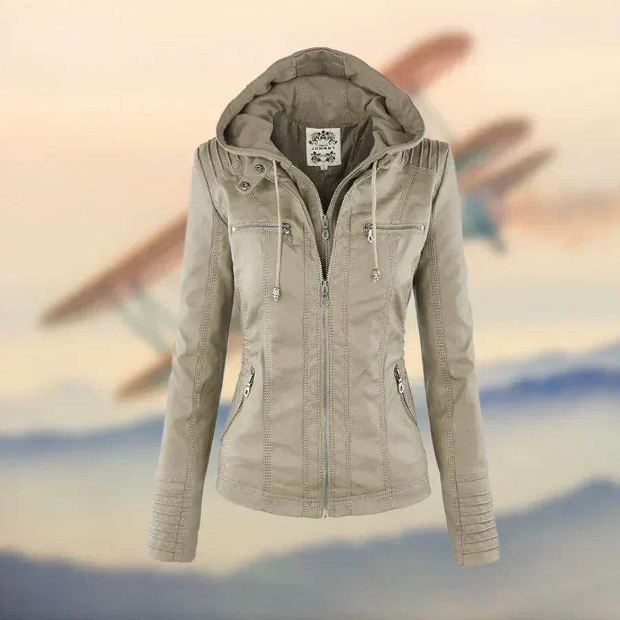 Street Wave Amélie Vegan Leather Jacket With Hood For Women, Tailored Fit And Premium Comfort