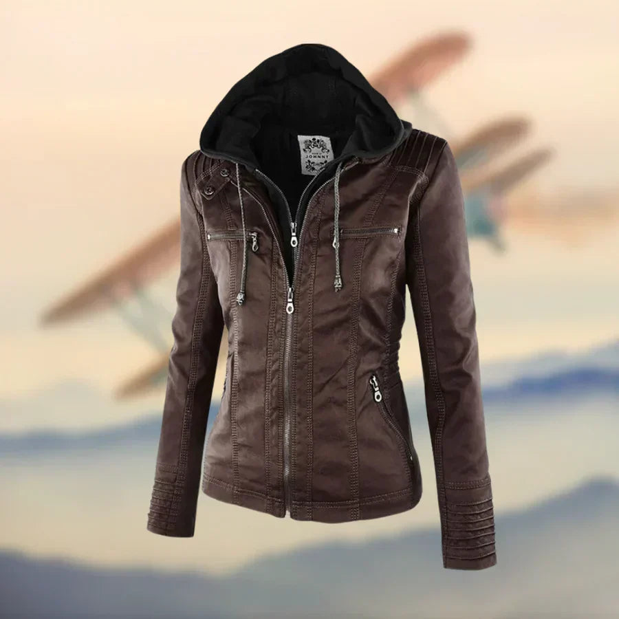 Street Wave Amélie Vegan Leather Jacket With Hood For Women, Tailored Fit And Premium Comfort