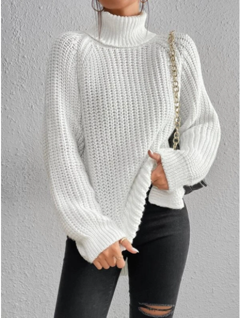 Street-Wave Cozy Turtle Neck Ribbed Knit Pullover With Side Slits For Women All Day Comfort