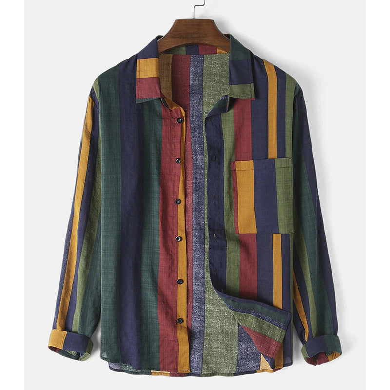 Street-wave Men's Long Sleeve Striped Shirt With Bold Pattern Modern Fit Breathable Comfort