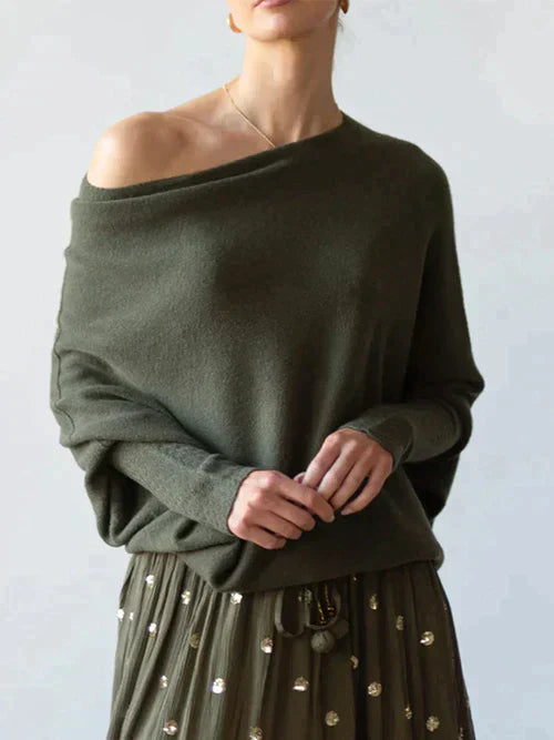 Street-wave Off Shoulder Knit Sweater For Women Cozy Everyday Style Modern Lounge Pullover