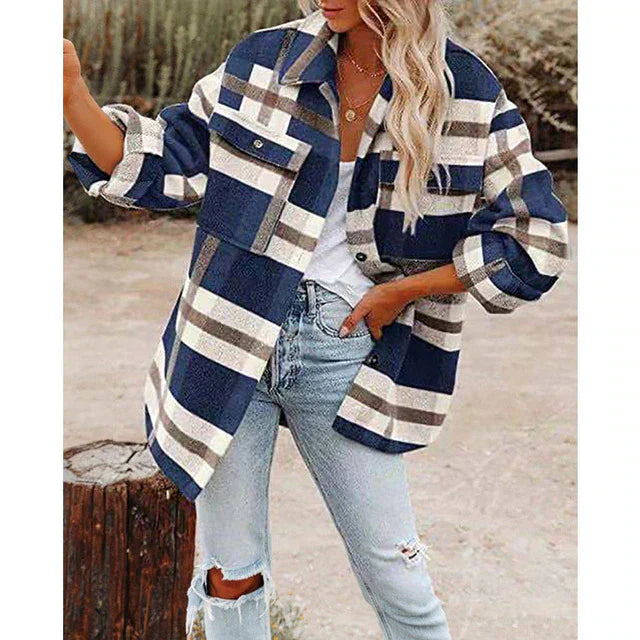 Street Wave Plus Size Plaid Jacket For Women Oversized Style Warmth And Subtle Elegance
