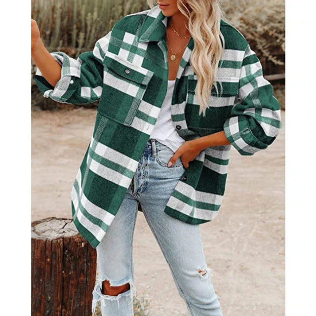 Street Wave Plus Size Plaid Jacket For Women Oversized Style Warmth And Subtle Elegance