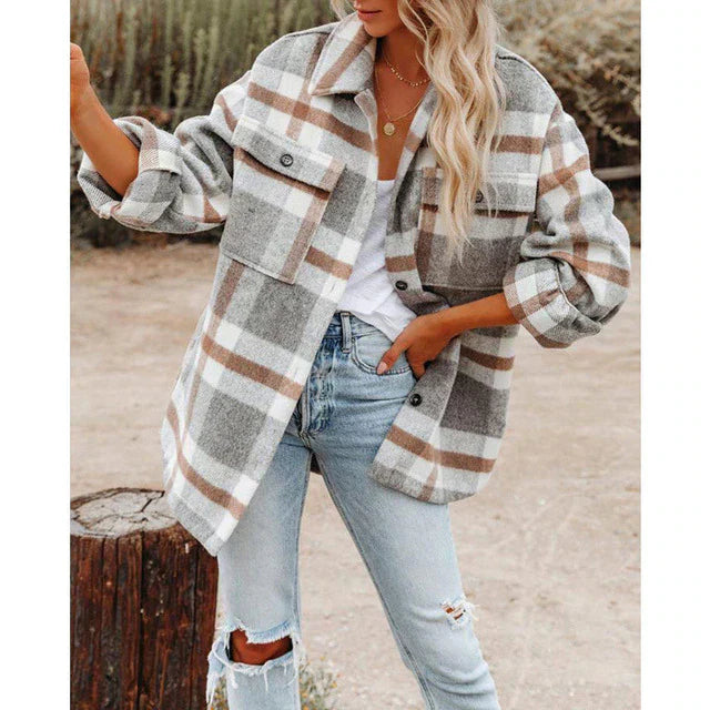 Street Wave Plus Size Plaid Jacket For Women Oversized Style Warmth And Subtle Elegance