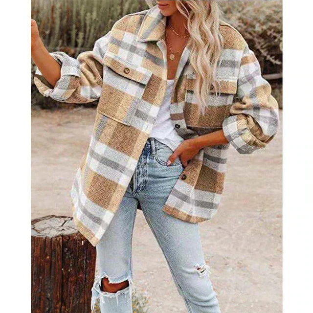 Street Wave Plus Size Plaid Jacket For Women Oversized Style Warmth And Subtle Elegance