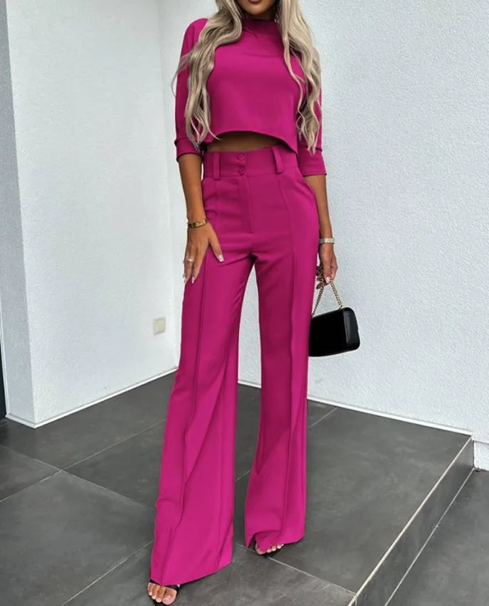Street-Wave Elegant CoOrd Set With Crop Top And Wide Leg Pants For Fashion Forward Women