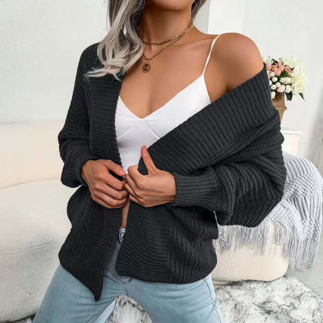 Street Wave Open Front Knit Cardigan For Women Cozy Autumn Layering With Relaxed Fit