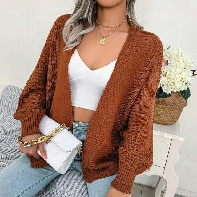 Street Wave Open Front Knit Cardigan For Women Cozy Autumn Layering With Relaxed Fit