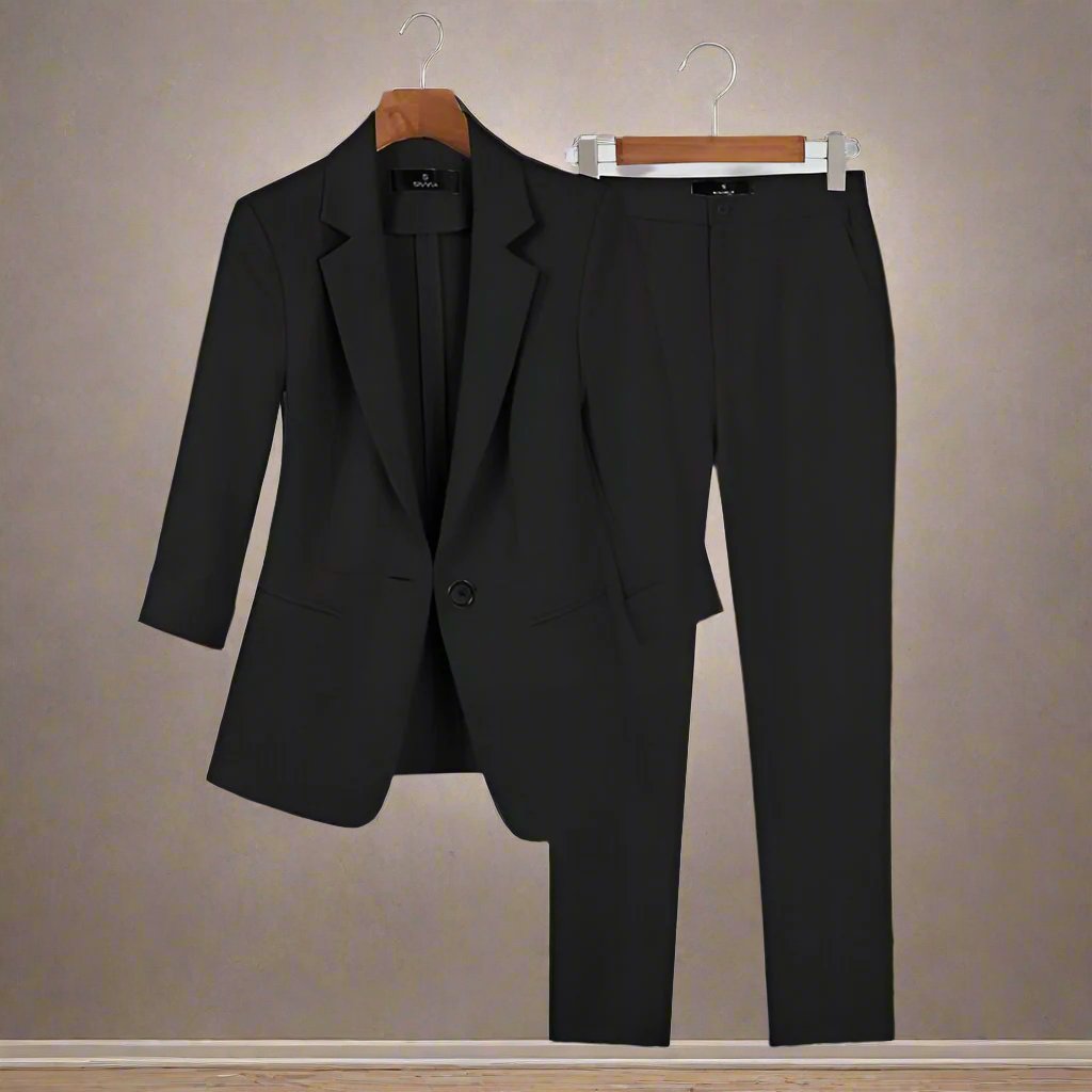 Street-wave Women's Tailored Blazer And Slim Fit Pants Set, One-Button Jacket For Professionals