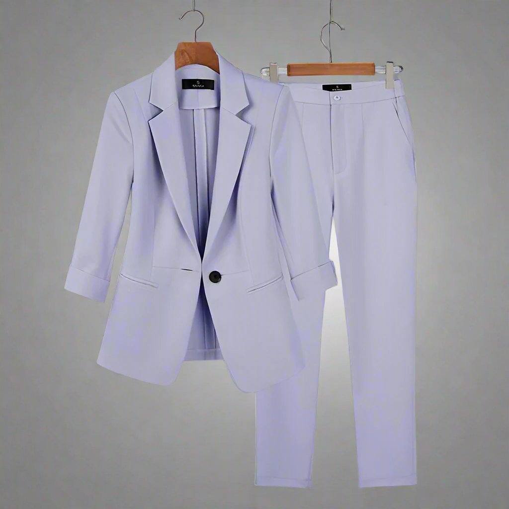 Street-wave Women's Tailored Blazer And Slim Fit Pants Set, One-Button Jacket For Professionals