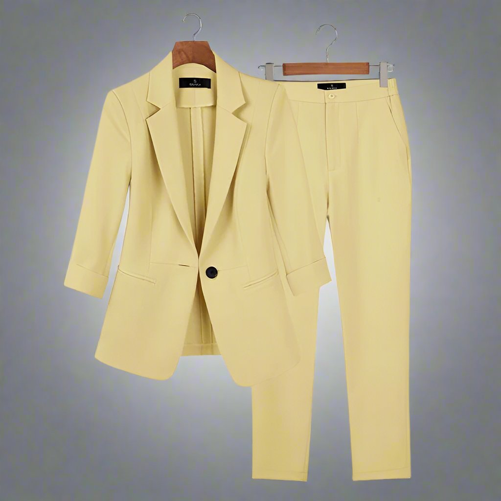 Street-wave Women's Tailored Blazer And Slim Fit Pants Set, One-Button Jacket For Professionals