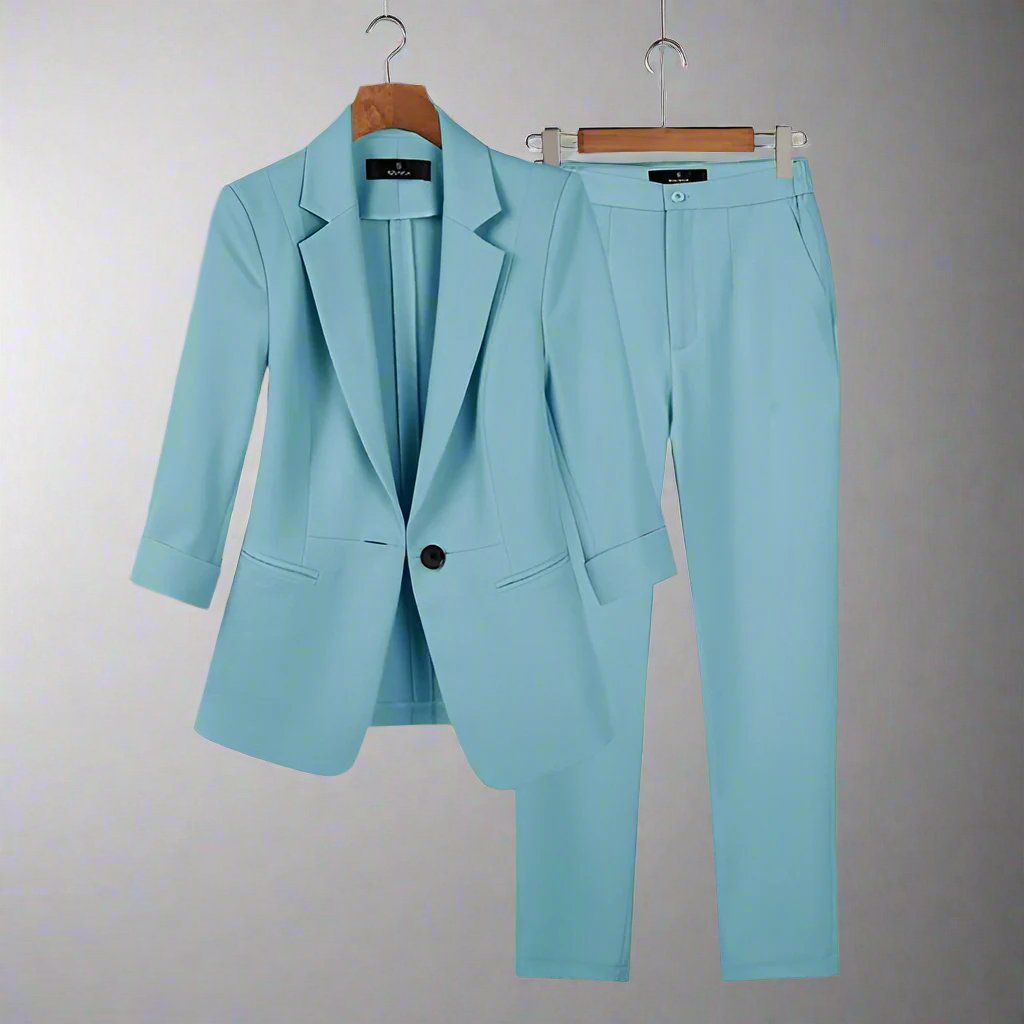 Street-wave Women's Tailored Blazer And Slim Fit Pants Set, One-Button Jacket For Professionals