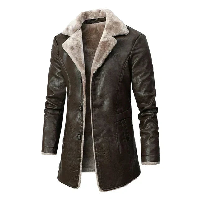 Street-Wave FrostShield Winter Jacket For Men Warm Windproof Leather Style Coat With Shearling Collar