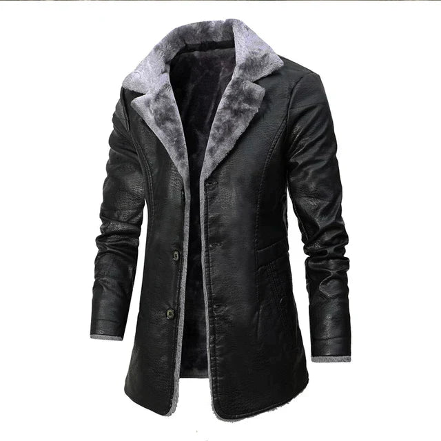 Street-Wave FrostShield Winter Jacket For Men Warm Windproof Leather Style Coat With Shearling Collar