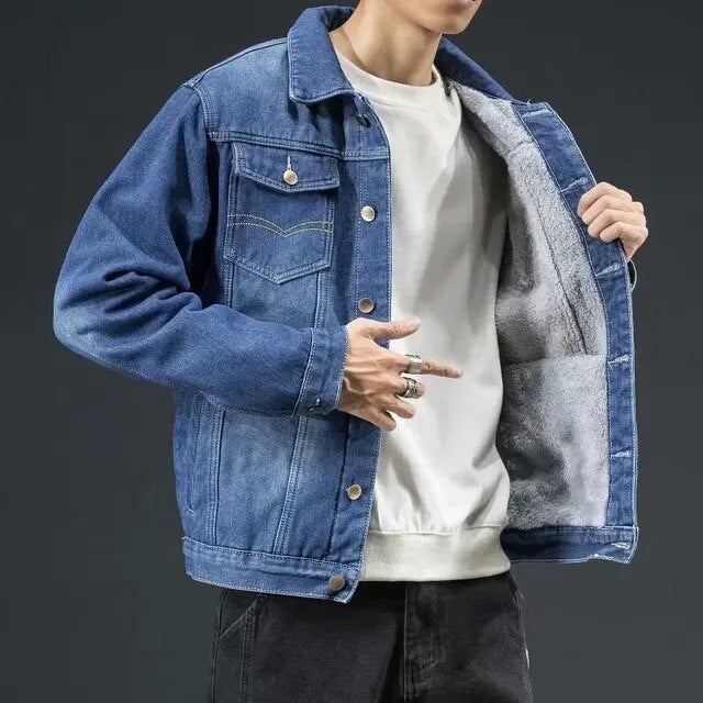 Street-Wave Denim Encore Jacket For Men Modern Warmth Durable Denim Urban Streetwear Style
