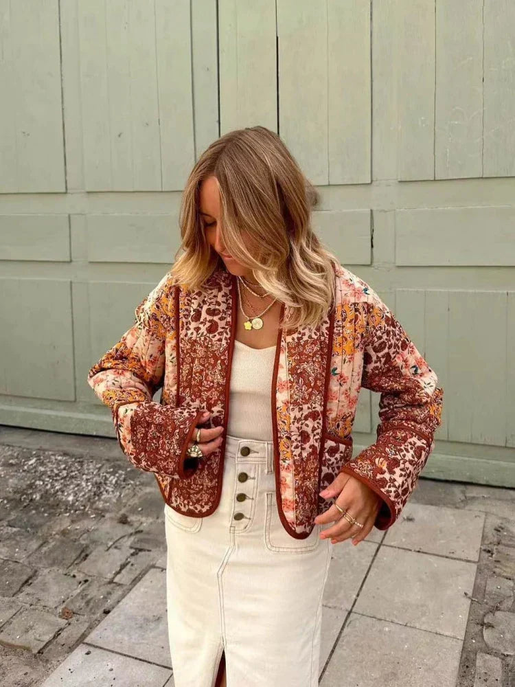 Street-wave Patchwork Coat For Women Soft Knit Feel Fabric Vintage Inspired Plaid Cozy Everyday Warmth