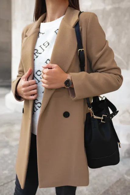 Street-Wave Women Wool Coat Long Sleeve Premium Material Elegant Everyday Outerwear