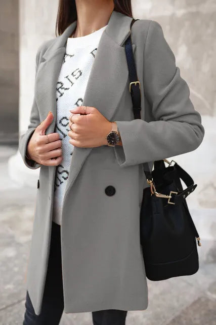 Street-Wave Women Wool Coat Long Sleeve Premium Material Elegant Everyday Outerwear