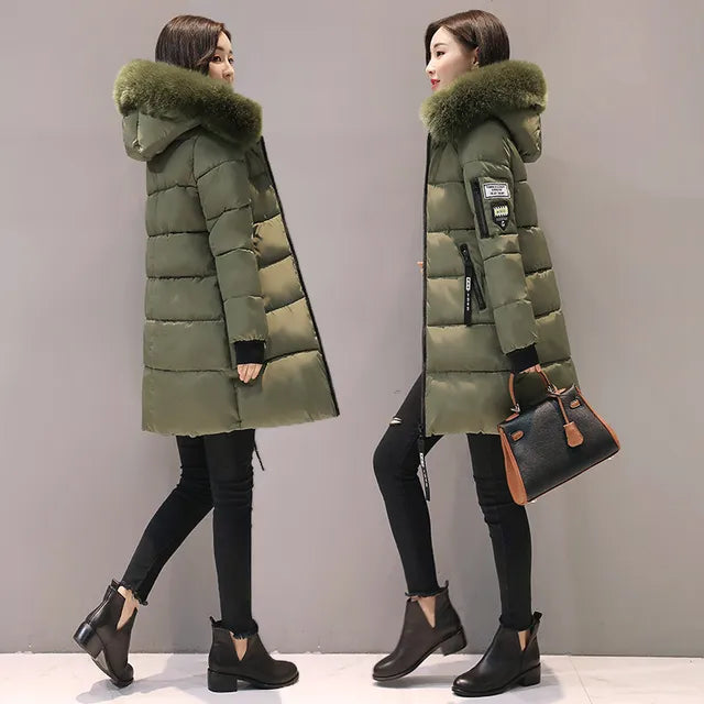 Street Wave Women Parka Jacket Warm Weatherproof Coat With Fur Hood For Chic Winter