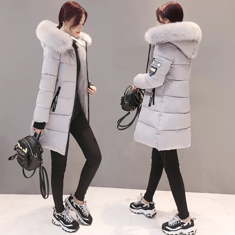 Street Wave Women Parka Jacket Warm Weatherproof Coat With Fur Hood For Chic Winter