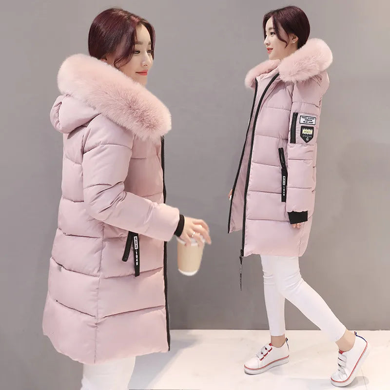 Street Wave Women Parka Jacket Warm Weatherproof Coat With Fur Hood For Chic Winter