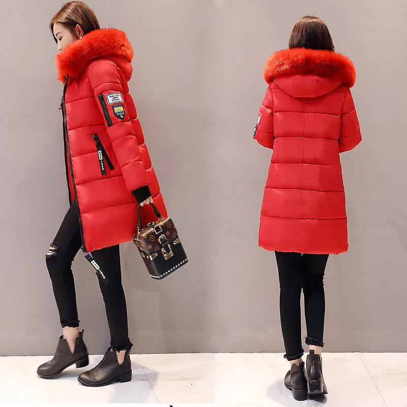 Street Wave Women Parka Jacket Warm Weatherproof Coat With Fur Hood For Chic Winter