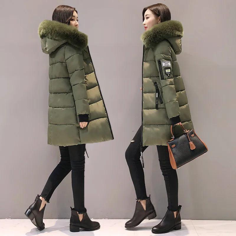 Street Wave Women Parka Jacket Warm Weatherproof Coat With Fur Hood For Chic Winter