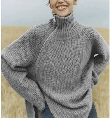 Streetwave Women's Chunky Knit Zip Front Cardigan Cozy Elegant Versatile Everyday