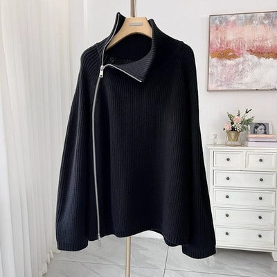 Streetwave Women's Chunky Knit Zip Front Cardigan Cozy Elegant Versatile Everyday
