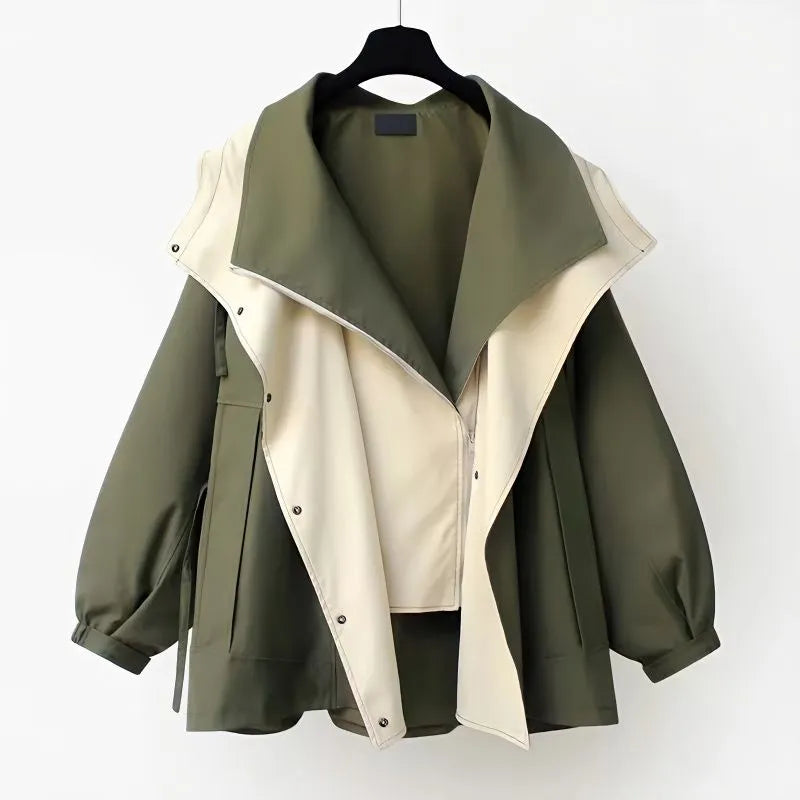 Olive Green Coat For Women Street-wave Hooded Design With Large Pockets And Effortless Chic