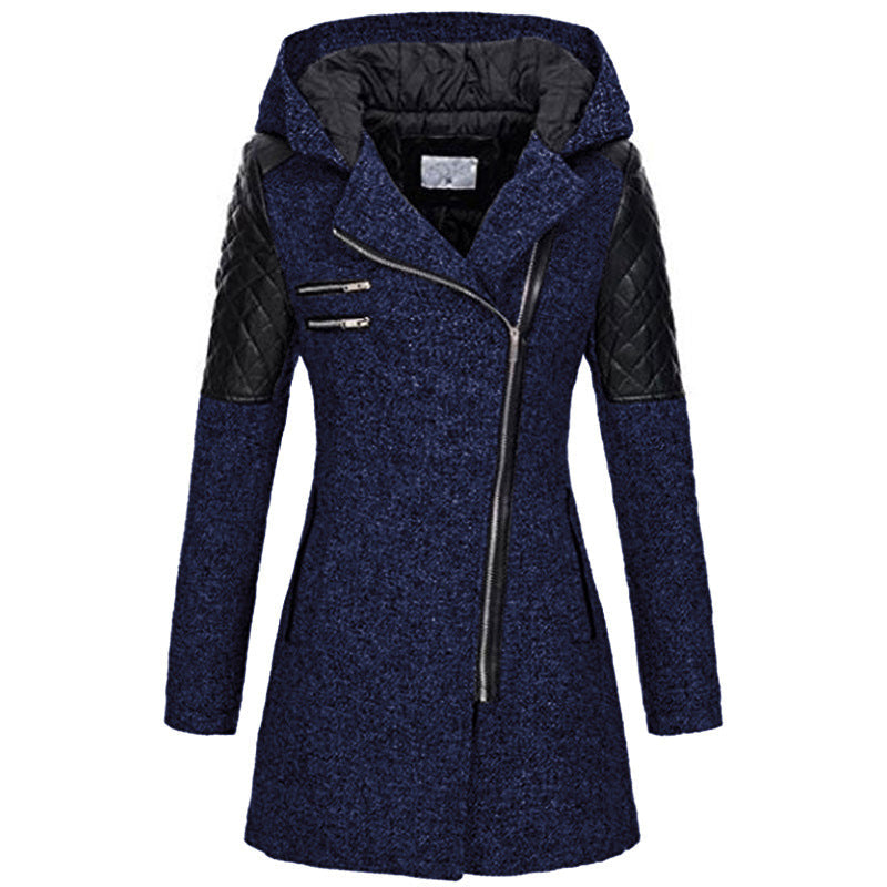 Street-Wave Hooded Coat for Women Lightweight Patchwork with Quilted Arm Panels Casual Everyday Outerwear