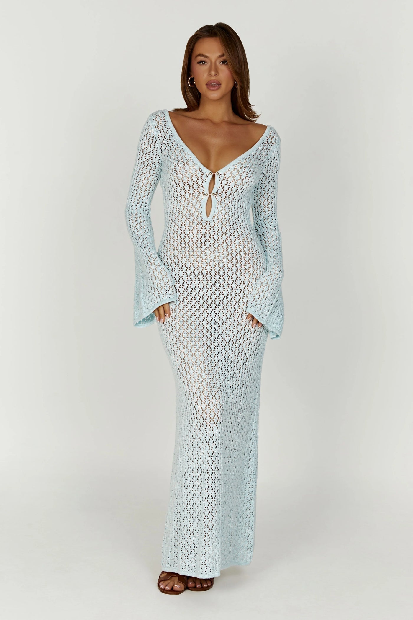 Crochet Maxi Dress Street Wave Breathable Boho Long Sleeves Women