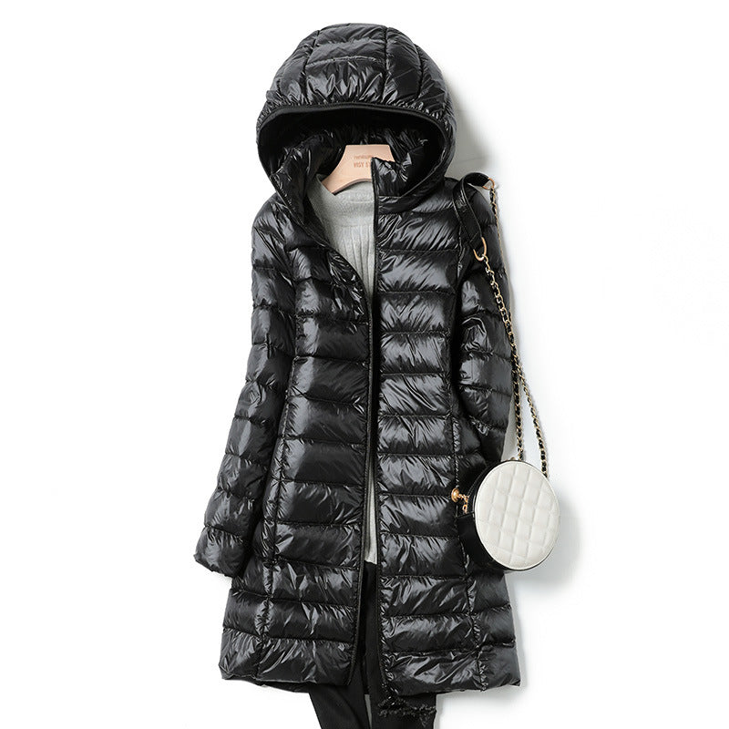 Mutualdropshopping Unisex Lightweight Down Jacket Medium Length Ultra Warm