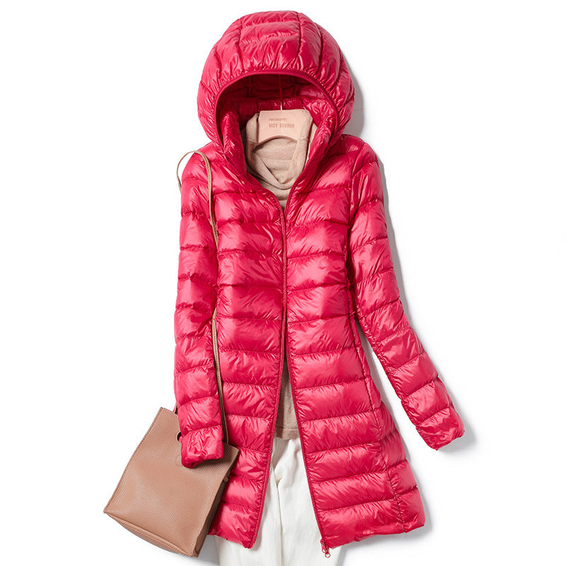 Mutualdropshopping Unisex Lightweight Down Jacket Medium Length Ultra Warm
