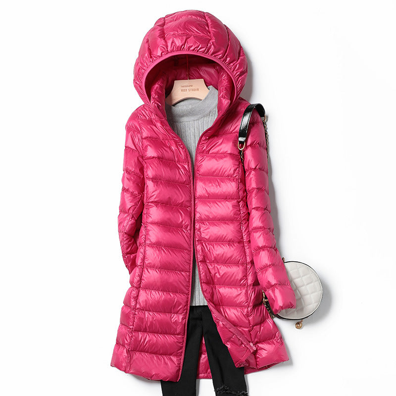Mutualdropshopping Unisex Lightweight Down Jacket Medium Length Ultra Warm