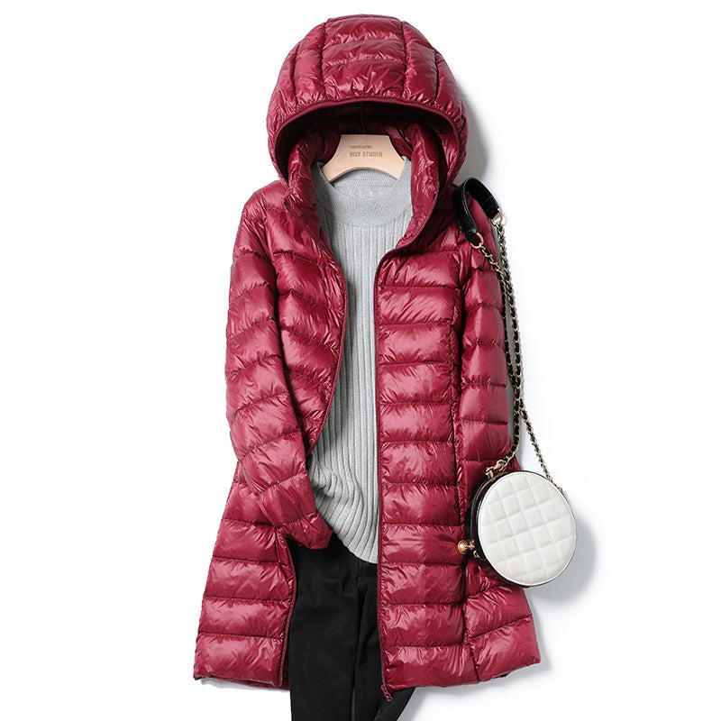 Mutualdropshopping Unisex Lightweight Down Jacket Medium Length Ultra Warm