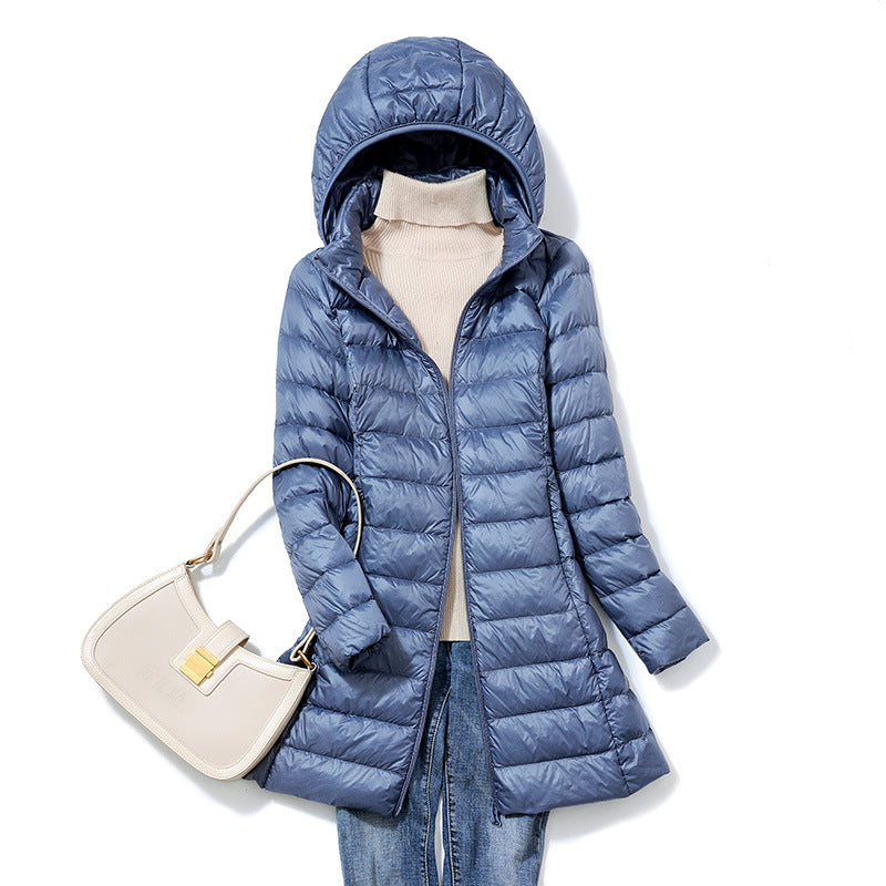Mutualdropshopping Unisex Lightweight Down Jacket Medium Length Ultra Warm