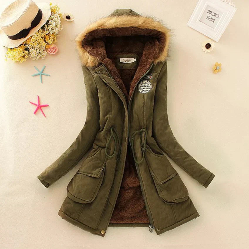 Street-wave Women's Insulated Puffer Jacket With Adjustable Waist And Fur Hood For Winter
