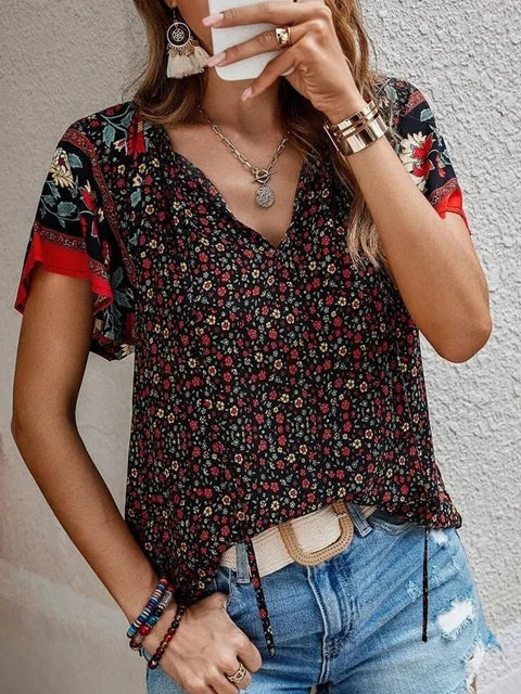 Street Wave Saskia Boho Blouse For Women Lightweight Relaxed Fit Floral Print Top