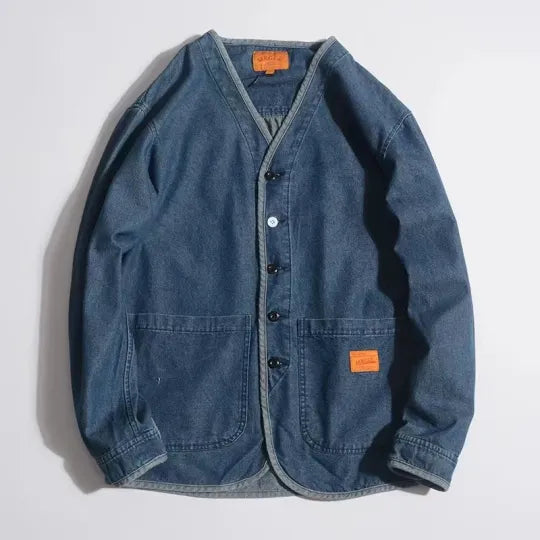 Streetwave Denim Jacket With V Neck Design For Men Retro Streetwear Style Versatile Layering