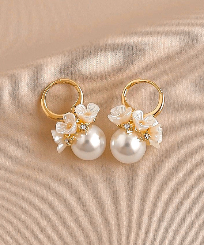 Boucles d'oreilles créoles florales en alliage de cuivre et or, perles de zircone, nouveauté 2025 - Street-Wave