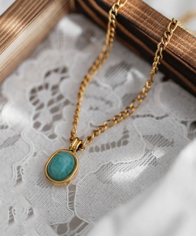 Collier avec pendentif en pierre précieuse surdoré en acier inoxydable doré (2025) - Street-Wave