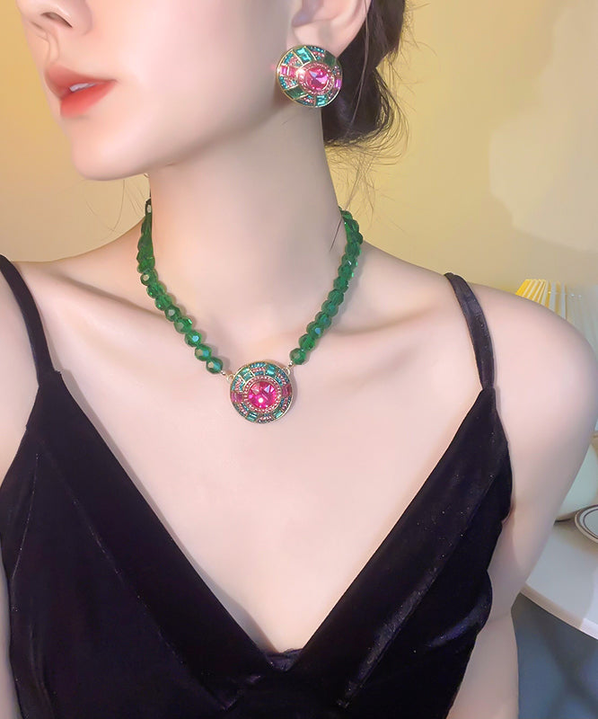 Collier pendentif en alliage vert incrusté de perles de cristal, nouveauté 2025 - Street-Wave