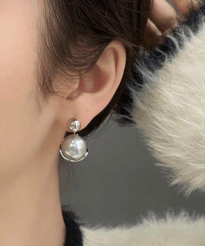 Boucles d'oreilles à tige en argent sterling et perles grises 2025 - Street-Wave
