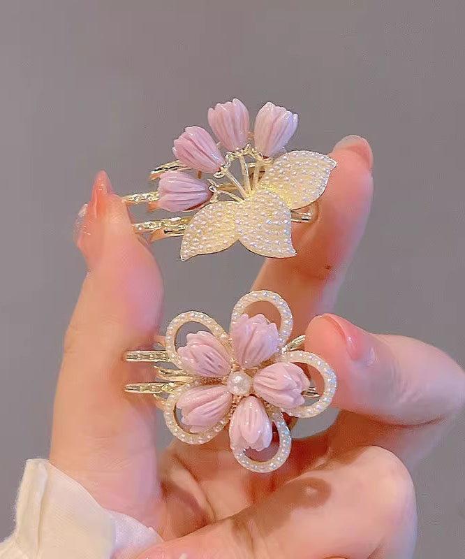 Ensemble de deux épingles à cheveux en alliage violet, motif lotus et perles florales, 2025 - Street-Wave