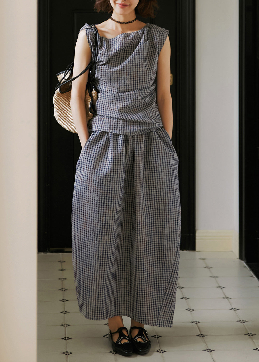 Ensemble deux pièces à carreaux asymétriques, nouvelle collection été 2025 - Street-Wave