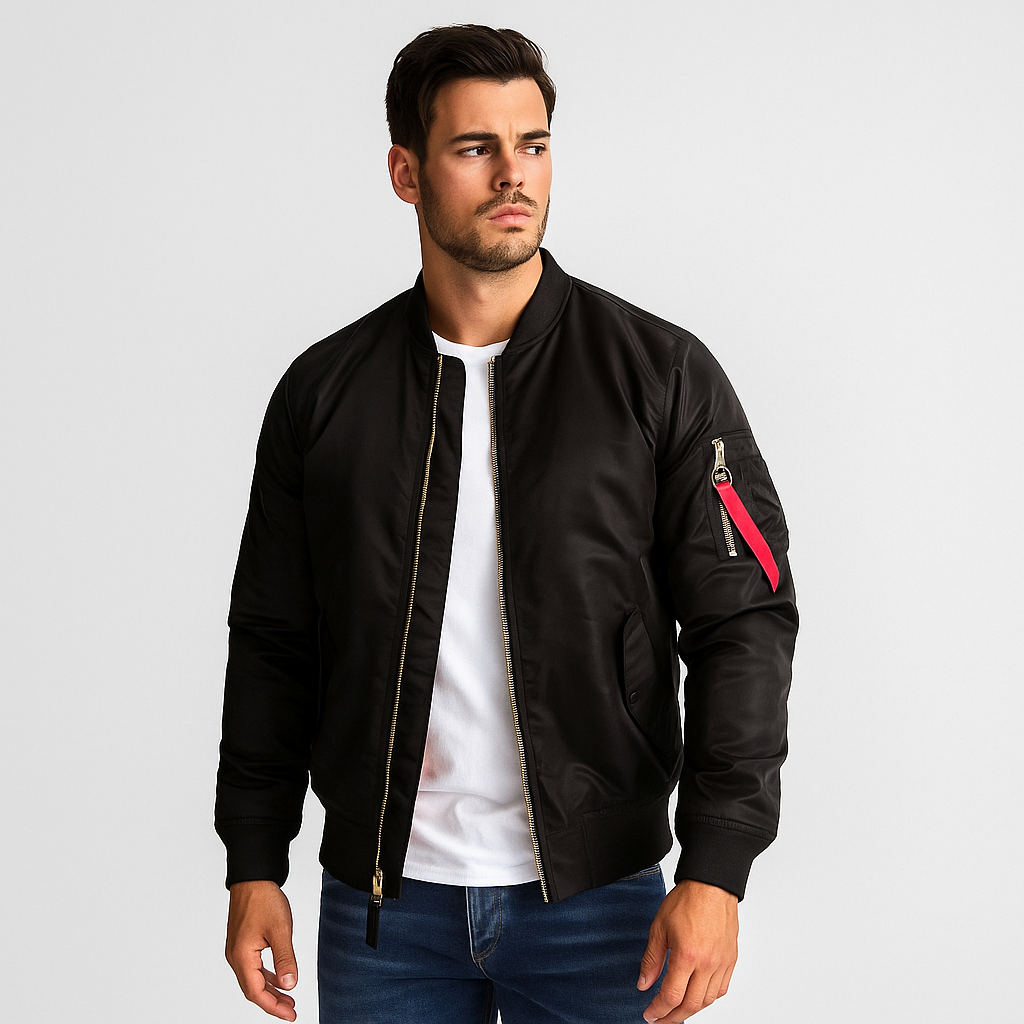Street-wave Men Bomber Jacket With Zipper Closure Durable Urban Streetwear For Fall And Winter