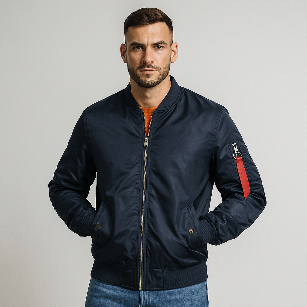 Street-wave Men Bomber Jacket With Zipper Closure Durable Urban Streetwear For Fall And Winter